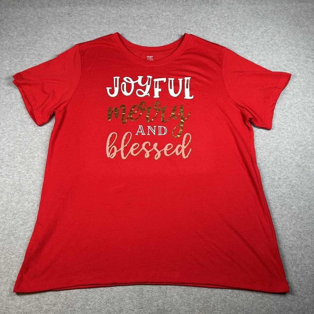 Holiday Time Red 'Joyful Merry and Blessed' XL Graphic‎ Christmas Tee
